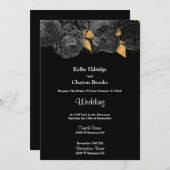 白黒金ゴールドフローラ結婚式招待状 招待状 (正面/裏面)