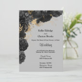白黒金ゴールドフローラ結婚式招待状 招待状 (スタンド正面)