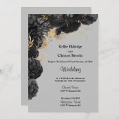 白黒金ゴールドフローラ結婚式招待状 招待状 (正面/裏面)