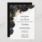 白黒金ゴールドフローラ結婚式招待状 招待状 (正面/裏面)