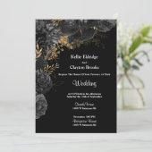 白黒金ゴールドフローラ結婚式招待状 招待状 (スタンド正面)