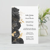 白黒金ゴールドフローラ結婚式招待状 招待状 (スタンド正面)