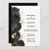 白黒金ゴールドフローラ結婚式招待状 招待状 (正面/裏面)