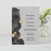 白黒金ゴールドフローラ結婚式招待状 招待状 (スタンド正面)