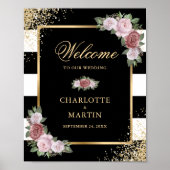 白黒金ゴールドフローラ結婚披露宴サイン ポスター (正面)