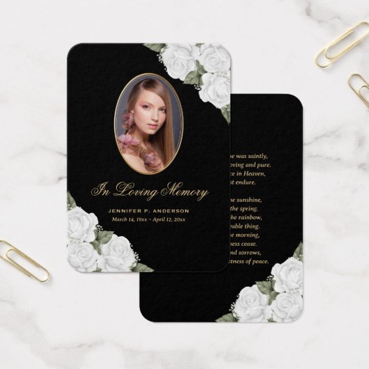 白黒金ゴールドフローラ葬儀祈りの言葉カード (オフィス)