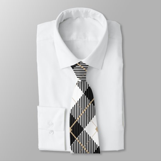 白黒金ゴールドプレイドメンズ ネクタイ (タイ)