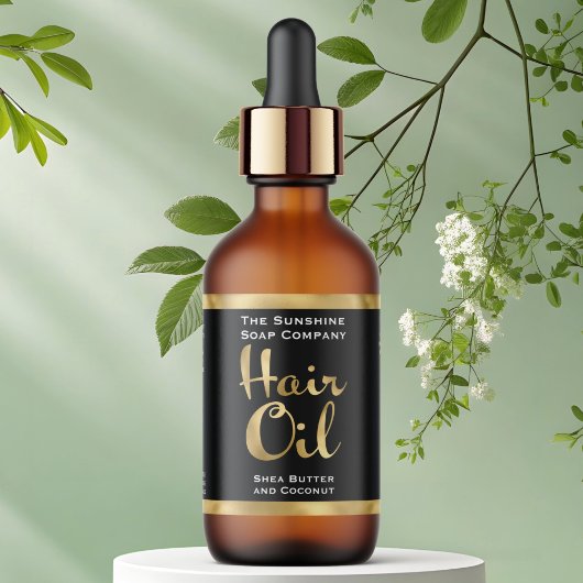 白黒金ゴールドヘア油ボトルラベル ラベル