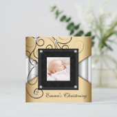 白黒金ゴールドベビーガールフォト《キリスト教》洗礼式や命名式 招待状 (スタンド正面)