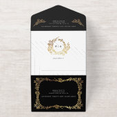 白黒金ゴールドボクラシックタニカルリース結婚ズ オールインワン招待状 (外側)