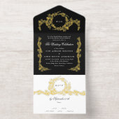 白黒金ゴールドボクラシックタニカルリース結婚ズ オールインワン招待状 (内側)