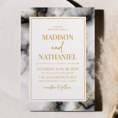 白黒金ゴールドマーブルエレガントウェディング 招待状