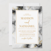 白黒金ゴールドマーブルエレガントウェディング 招待状 (正面)