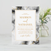 白黒金ゴールドマーブルエレガントウェディング 招待状 (スタンド正面)