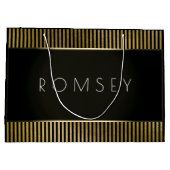 白黒金ゴールドミニマル高級ブランディングストライプズ ラージペーパーバッグ (裏面)