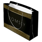 白黒金ゴールドミニマル高級ブランディングストライプズ ラージペーパーバッグ (裏面アングル)