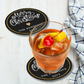 白黒金ゴールドメリークリスマス ラウンドペーパーコースター