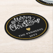 白黒金ゴールドメリークリスマス ラウンドペーパーコースター (アングル)