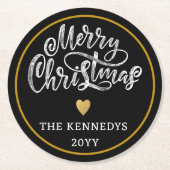 白黒金ゴールドメリークリスマス ラウンドペーパーコースター (正面)