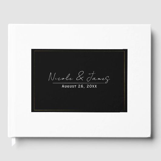 白黒金ゴールドモダンエレガミニマルントウェディング ゲストブック (正面)