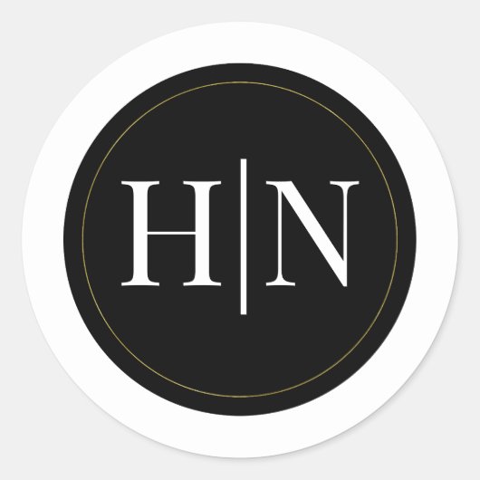 白黒金ゴールドモダンエレガミニマルントウェディング ラウンドシール (正面)