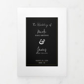 白黒金ゴールドモダンエレガミニマルントウェディング 三つ折り招待状 (カバー)