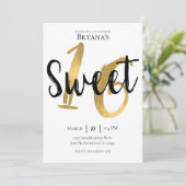 白黒金ゴールドモダンスウィート16バースデーパーティー 招待状 (スタンド正面)