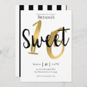 白黒金ゴールドモダンスウィート16バースデーパーティー 招待状 (正面/裏面)