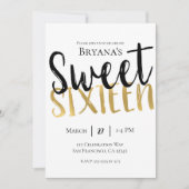 白黒金ゴールドモダンスウィート16パーティー 招待状 (正面)
