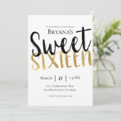 白黒金ゴールドモダンスウィート16パーティー 招待状 (スタンド正面)