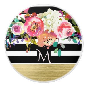 白黒金ゴールドモダンフローラグラムシエレガントック セラミックノブ