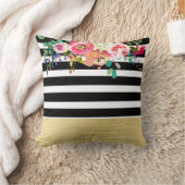 白黒金ゴールドモダンフローラグラムシックグラマー クッション (ブランケット)