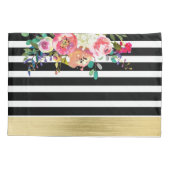 白黒金ゴールドモダンフローラグラムシックグラマー 枕カバー (裏面)