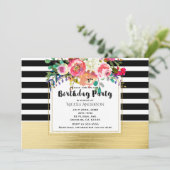 白黒金ゴールドモダンフローラグラムバースデーパーティー 招待状 (スタンド正面)
