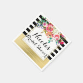 白黒金ゴールドモダンフローラグラムブライダルシャワー スタンダードカクテルナプキン (角)