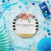 白黒金ゴールドモダンフローラグラムブライダルシャワー ペーパープレート (パーティー)