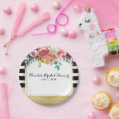 白黒金ゴールドモダンフローラグラムブライダルシャワー ペーパープレート (パーティー)