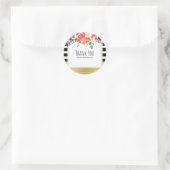 白黒金ゴールドモダンフローラグラムブライダルシャワー ラウンドシール (バッグ)