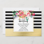 白黒金ゴールドモダンフローラグラム結婚ズシック 招待状 (正面)