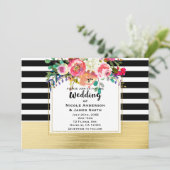 白黒金ゴールドモダンフローラグラム結婚ズシック 招待状 (スタンド正面)