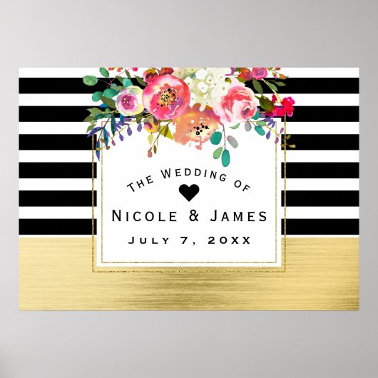 白黒金ゴールドモダンフローラグラム結婚ズバナー ポスター (正面)