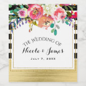 白黒金ゴールドモダンフローラグラム結婚ズワイン ワインラベル (シングルラベル)