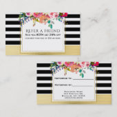 白黒金ゴールドモダンフローラGlam Refer a Friend 紹介カード (正面/裏面)