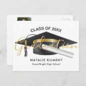 白黒金ゴールドモダン学位取得 案内ポストカード (正面/裏面)