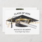 白黒金ゴールドモダン学位取得 案内状 (正面/裏面)