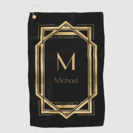 白黒金ゴールドモノグラパーソナライズされたム |幾何学的 ゴルフタオル