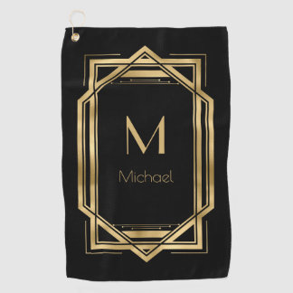 白黒金ゴールドモノグラパーソナライズされたム |幾何学的 ゴルフタオル