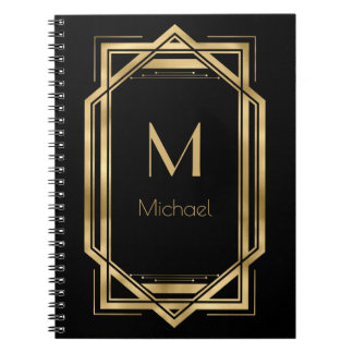 白黒金ゴールドモノグラパーソナライズされたム |幾何学的 ノートブック