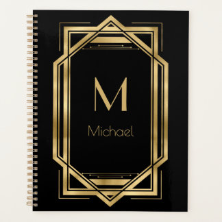 白黒金ゴールドモノグラパーソナライズされたム |幾何学的 プランナー手帳