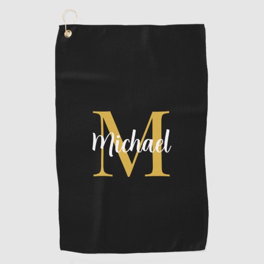 白黒金ゴールドモノグラムイニシャルエレガントテンプレート ゴルフタオル (正面)